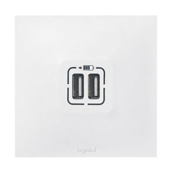 Prise double USB Type-A 3A 15W Neptune - complet blanc