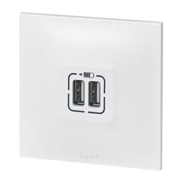 Prise double USB Type-A 3A 15W Neptune - complet blanc