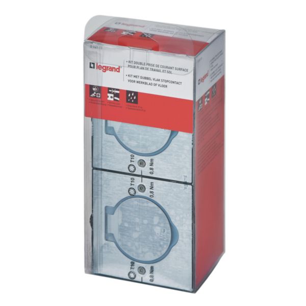 Kit double prise de sol et plan de travail inox étanche IP44 clapet de protection + boite à encastrer