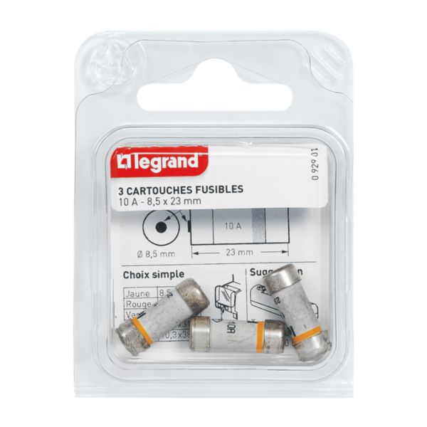 Cartouches fusibles pour porte-fusibles avec témoin - 8,5x23mm - 10A