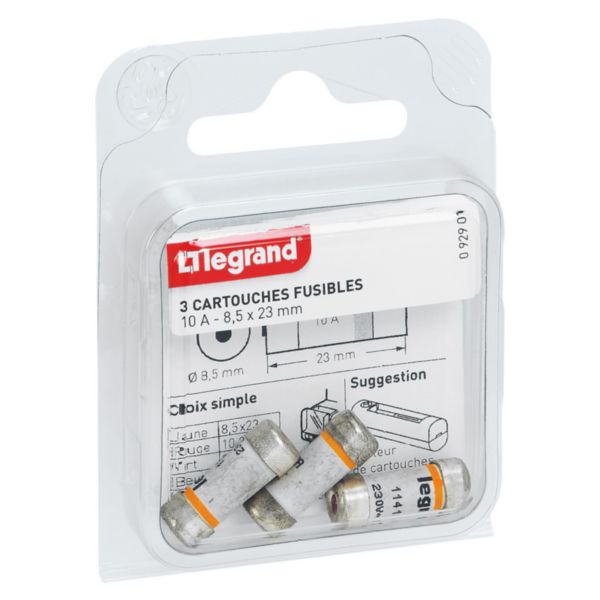 Cartouches fusibles pour porte-fusibles avec témoin - 8,5x23mm - 10A
