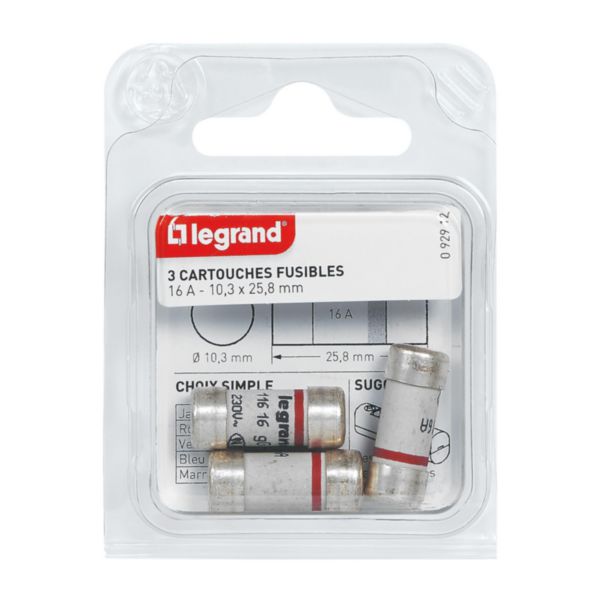 Legrand 11616 Cartouche Fusible - 16a - 10,3x25,8 Mm Sans Voyant