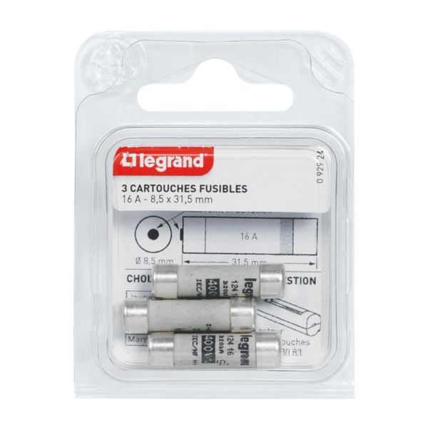 Cartouches fusibles pour porte-fusibles - avec témoin - 8,5x31,5mm - 16A