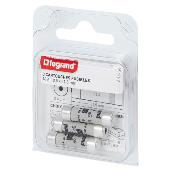 Cartouches fusibles pour porte-fusibles - avec témoin - 8,5x31,5mm - 16A