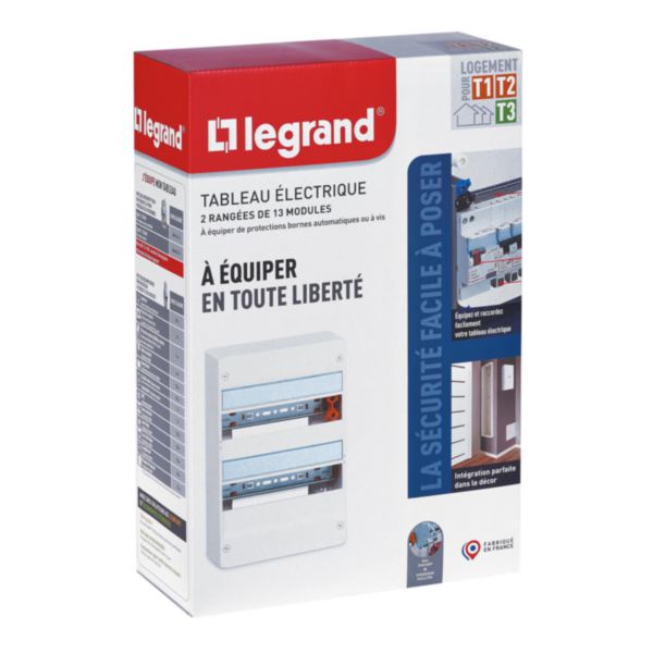 Coffret à équiper - 2 rangées 13 modules - 375x250x103,5mm - avec borniers