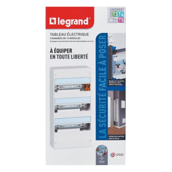 Coffret à équiper - 3 rangées 13 modules - 500x250x103,5mm - avec borniers