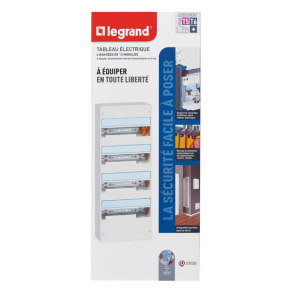 Coffret à équiper - 4 rangées 13 modules - 625x250x103,5mm - avec borniers