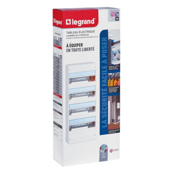 Coffret à équiper - 4 rangées 13 modules - 625x250x103,5mm - avec borniers