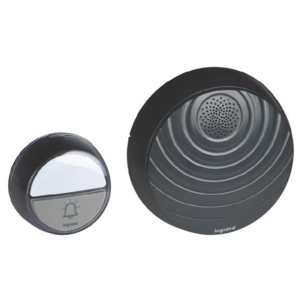 Kit Confort carillon et sonnette sans fils avec 15 mélodies alimentation par piles - anthracite