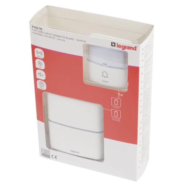 Kit Serénité carillon et sonnette sans fils 30 mélodies + MP3 alimentation par piles - blanc