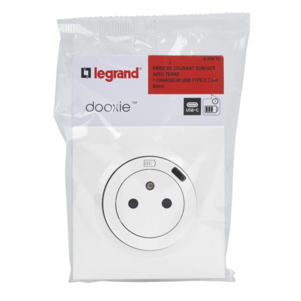 Prise de courant Surface dooxie avec chargeur Type-C complète avec plaque blanche