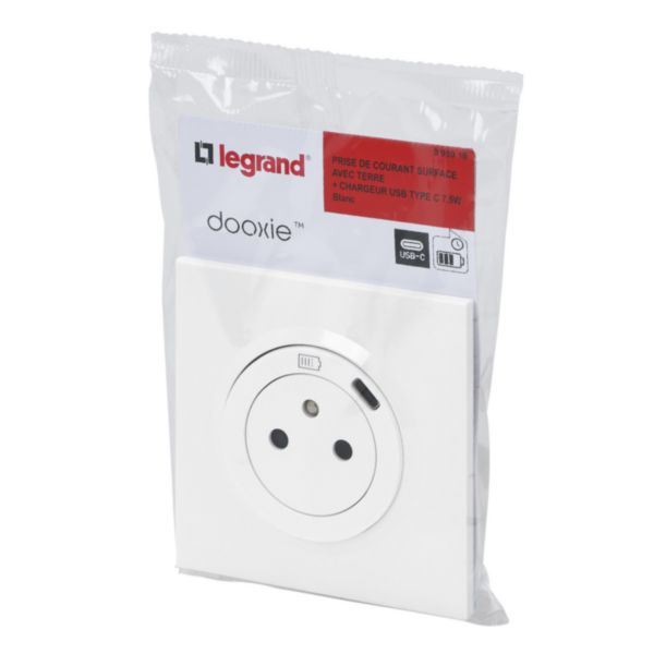 Prise de courant Surface dooxie avec chargeur Type-C complète avec plaque blanche