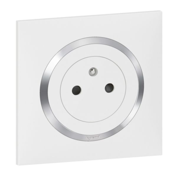 Prise 2P+T Surface dooxie 16A complète avec griffes, plaque carrée blanche avec bague chromée