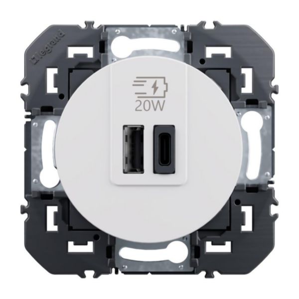 Prise USB Type-A+Type-C 20W Power Delivery dooxie - Blanc composable