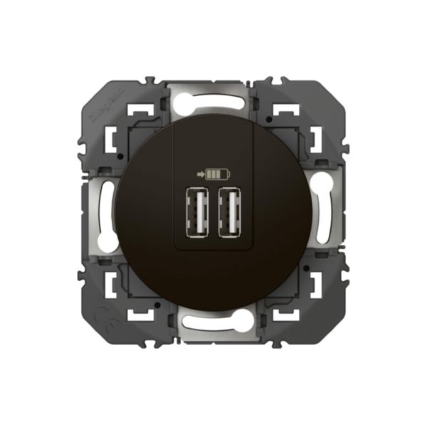 Prise double USB Type-A dooxie 3A 15W finition noir, à équiper d'une plaque de finition - emballage blister