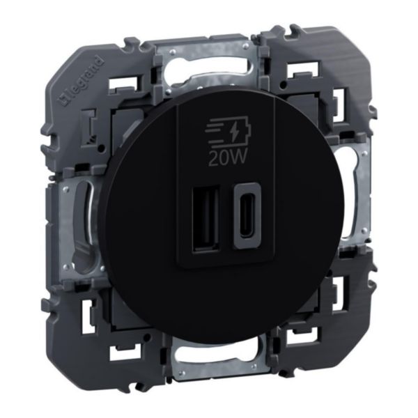 Prise USB Type-A+Type-C 20W Power Delivery dooxie - Noir composable