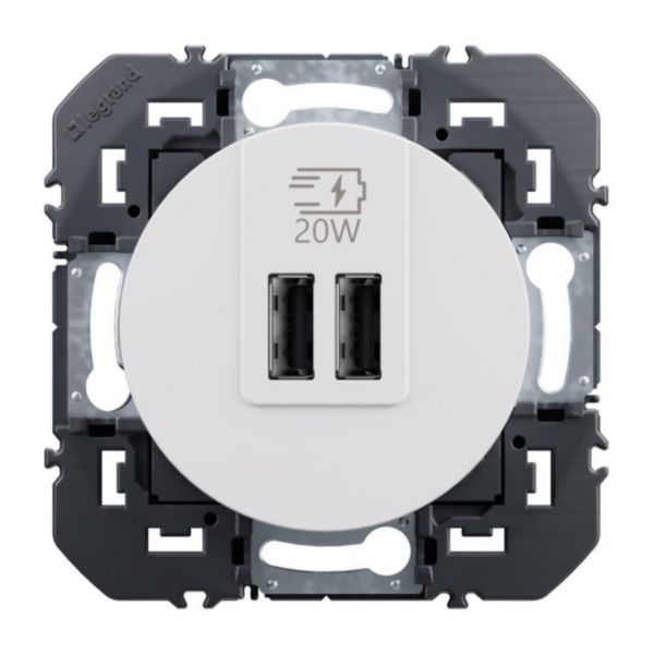 Prise USB Type-C+Type-C 20W Power Delivery dooxie - Blanc composable