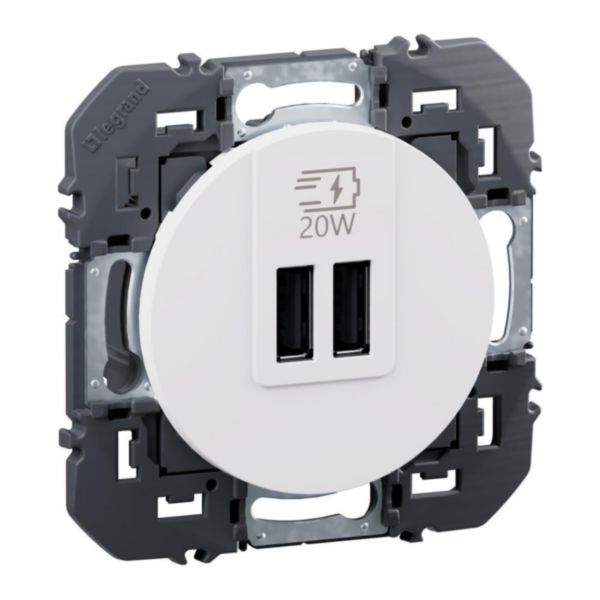 Prise USB Type-C+Type-C 20W Power Delivery dooxie - Blanc composable