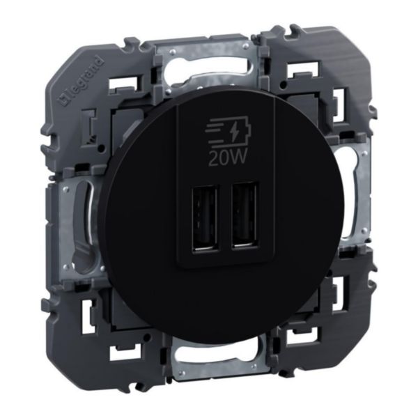 Prise USB Type-C+Type-C 20W Power Delivery dooxie - Noir composable