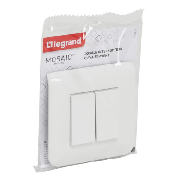 Interrupteur double va-et-vient Legrand Mosaic - Appareillage complet Blanc  encastré livré et posé en 48H