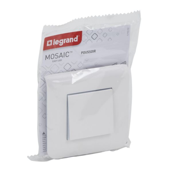 Poussoir simple Mosaic 6A blanc complet avec plaque et fixation à vis