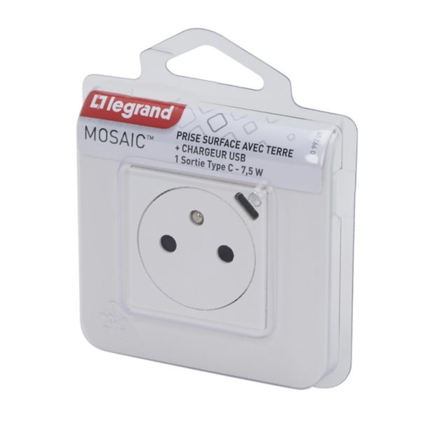 Prise de courant Surface Mosaic avec chargeur Type-C 2 modules - blanc