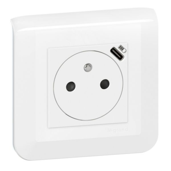 Prise de courant Surface Mosaic avec chargeur Type-C 2 modules - blanc
