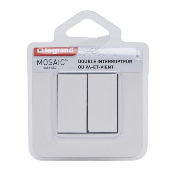 Double interrupteur ou va-et-vient Mosaic 10A blanc complet avec plaque et fixation à griffes