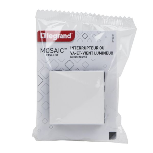 Interrupteur ou va-et-vient lumineux avec voyant Mosaic Easy-Led 10A 2 modules - blanc