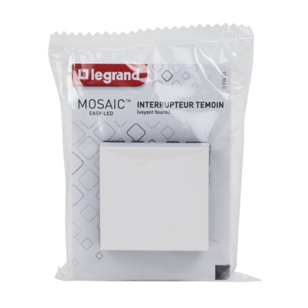 Interrupteur ou va-et-vient témoin avec voyant Mosaic Easy-Led 10A 2 modules - blanc