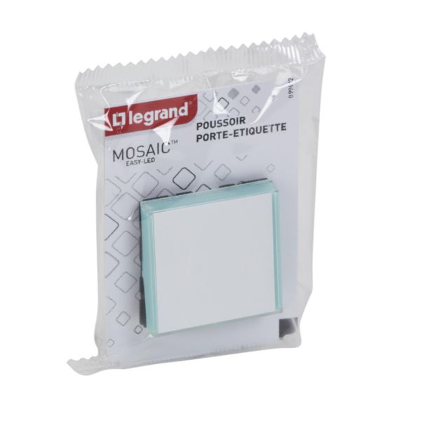 Poussoir avec porte-étiquette Mosaic Easy-Led 6A 2 modules - blanc