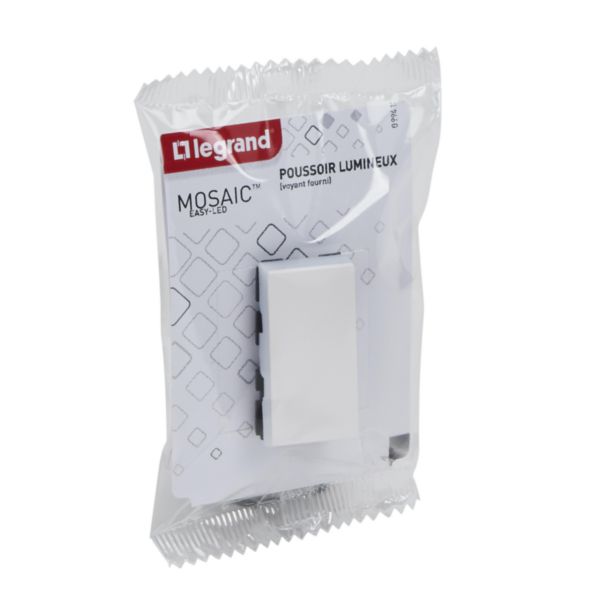 Poussoir lumineux avec voyant Mosaic Easy-Led 6A 1 module - blanc