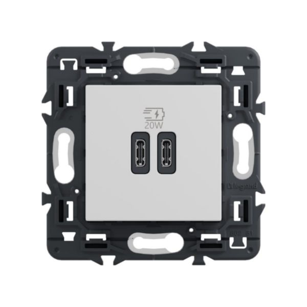 Prise USB Type-C+Type-C 20W Power Delivery Mosaic - 2 modules - Blanc composable