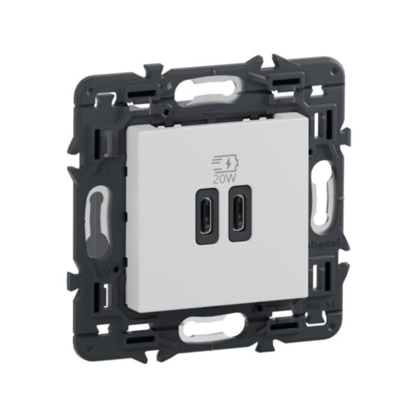 Prise USB Type-C+Type-C 20W Power Delivery Mosaic - 2 modules - Blanc composable