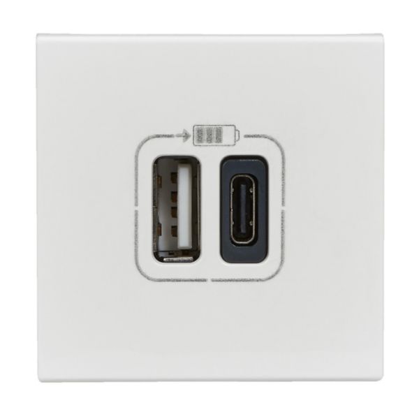 Prise double USB Type-A + Type-C Mosaic 3A 15W 2 modules - blanc