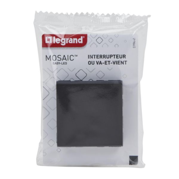 Interrupteur ou va-et-vient Mosaic Easy-Led 10A 2 modules - noir mat