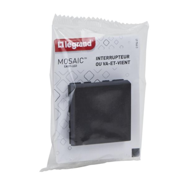 Interrupteur ou va-et-vient Mosaic Easy-Led 10A 2 modules - noir mat