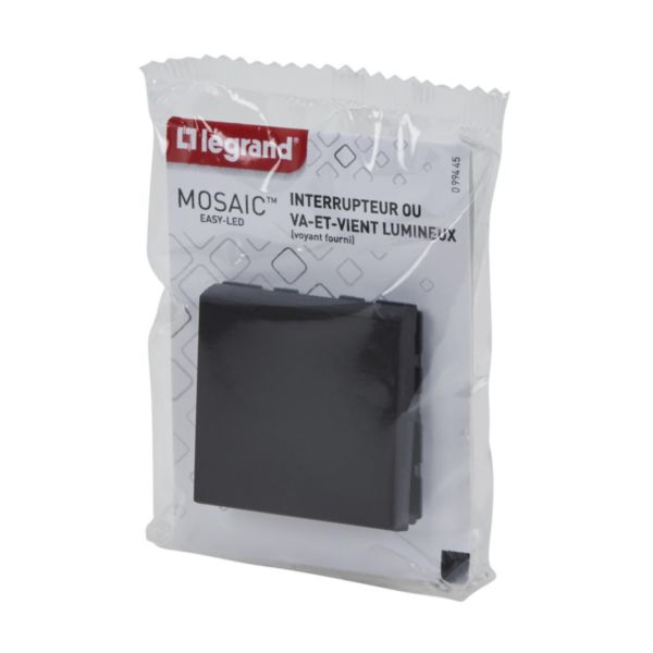 Interrupteur ou va-et-vient témoin avec voyant Mosaic Easy-Led 10A 2 modules - noir mat