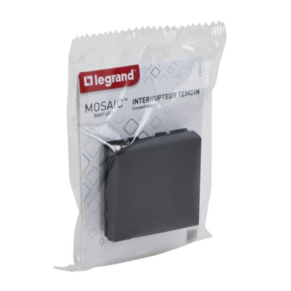 Interrupteur ou va-et-vient témoin avec voyant Mosaic Easy-Led 10A 2 modules - noir mat