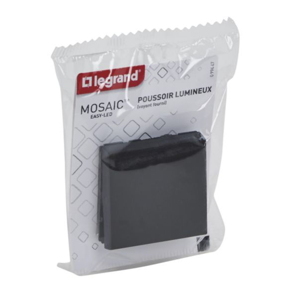 Poussoir lumineux avec voyant Mosaic Easy-Led 6A 2 modules - noir mat