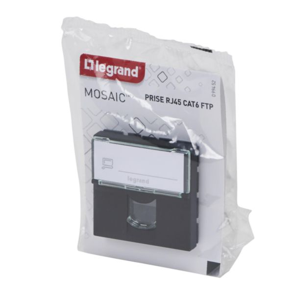 Prise RJ 45 multimédia Mosaic catégorie 6 F/UTP 2 modules - noir mat