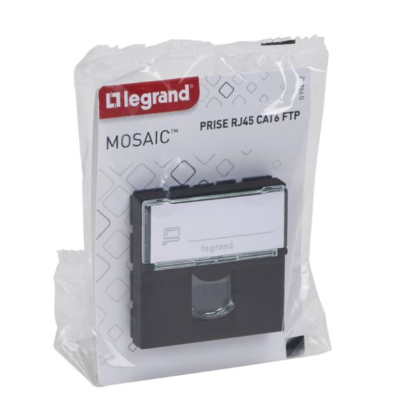 Prise RJ 45 multimédia Mosaic catégorie 6 F/UTP 2 modules - noir mat