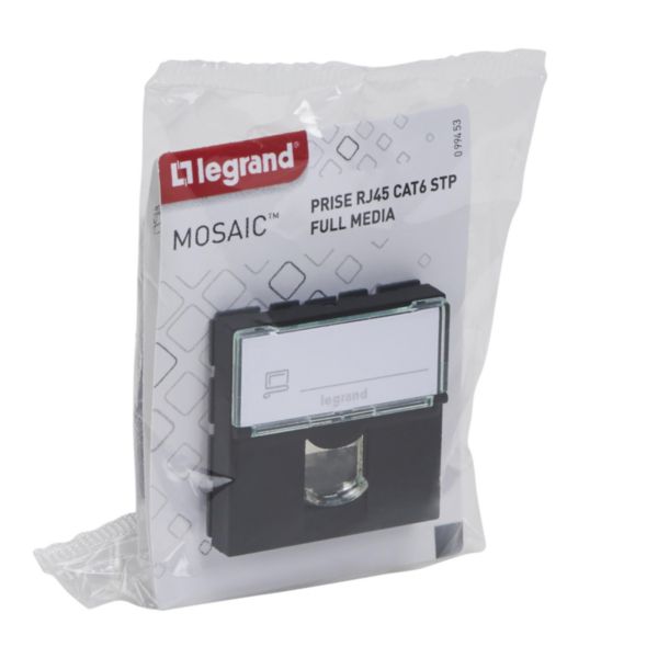 Prise RJ 45 multimédia Mosaic catégorie6 STP télévision , téléphone , informatique 2 modules - noir mat