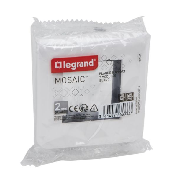 Plaque Mosaic avec support à griffes pour 2 modules - blanc