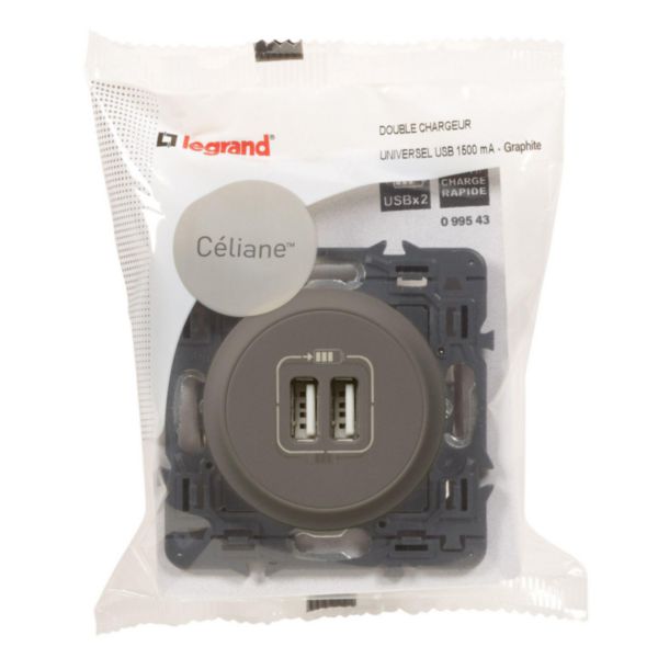 Prise double USB Céliane Type-A 3A 15W - finition graphite avec support, à équiper d'une plaque de finition - Page 19