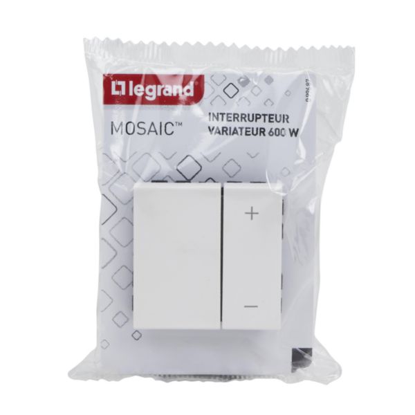 Interrupteur variateur Mosaic 600W 2 modules - blanc