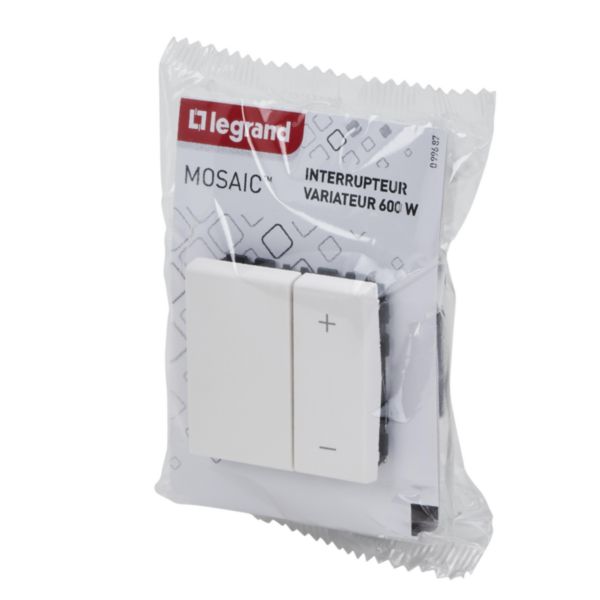 Interrupteur variateur Mosaic 600W 2 modules - blanc