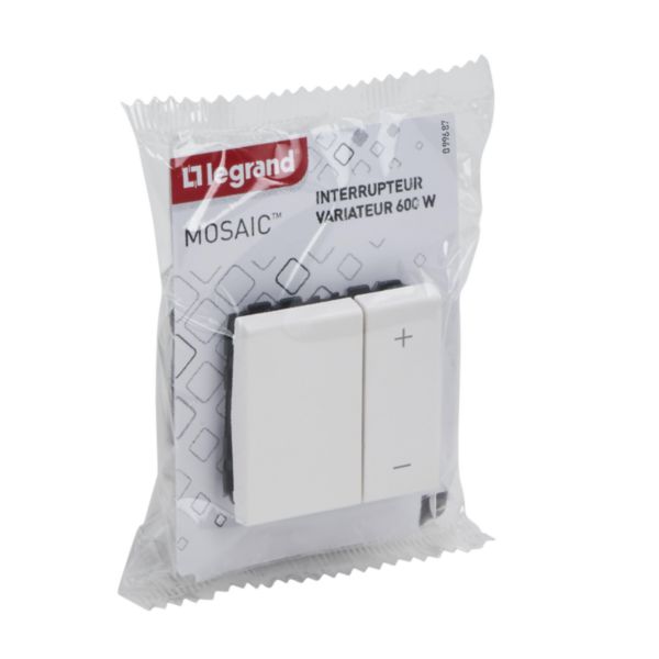 Interrupteur variateur Mosaic 600W 2 modules - blanc