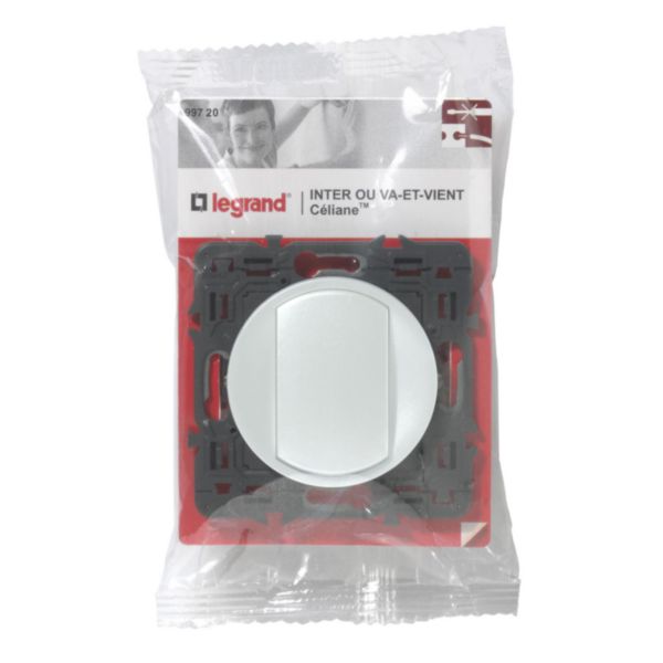 Interrupteur ou va-et-vient doigt large Céliane Soft - 10A - Blanc