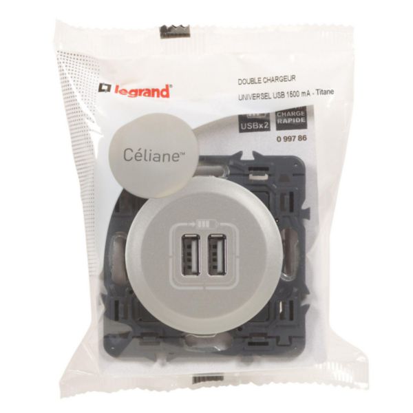 Prise double USB Céliane Type-A 3A 15W - finition titane avec support, à équiper d'une plaque de finition - Page 17